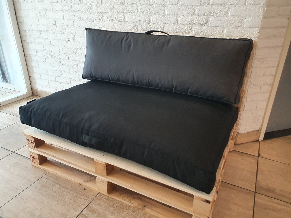 Palletbank met zitkussen en rugkussen compleet 80x120cm