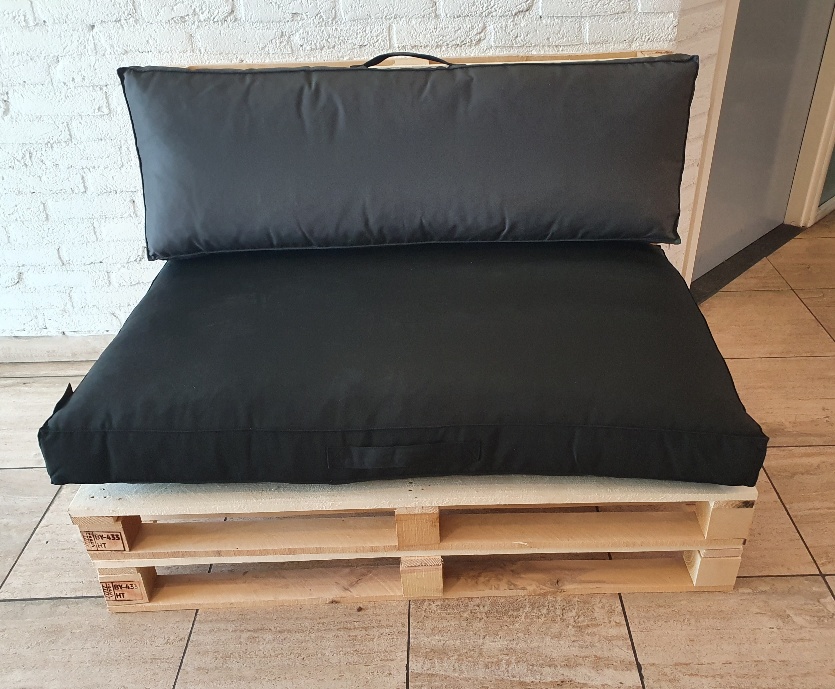 Palletbank met zitkussen en rugkussen compleet 80x120cm