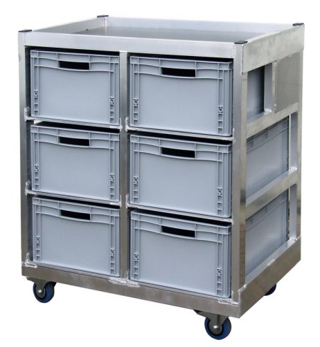 Krattenkar Aluminium voor 6 Euronorm bakken afm 92x60x110cm
