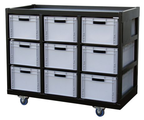 Krattenkar Zwart gecoat voor 9 Euronorm bakken afm 136,5x60x110cm