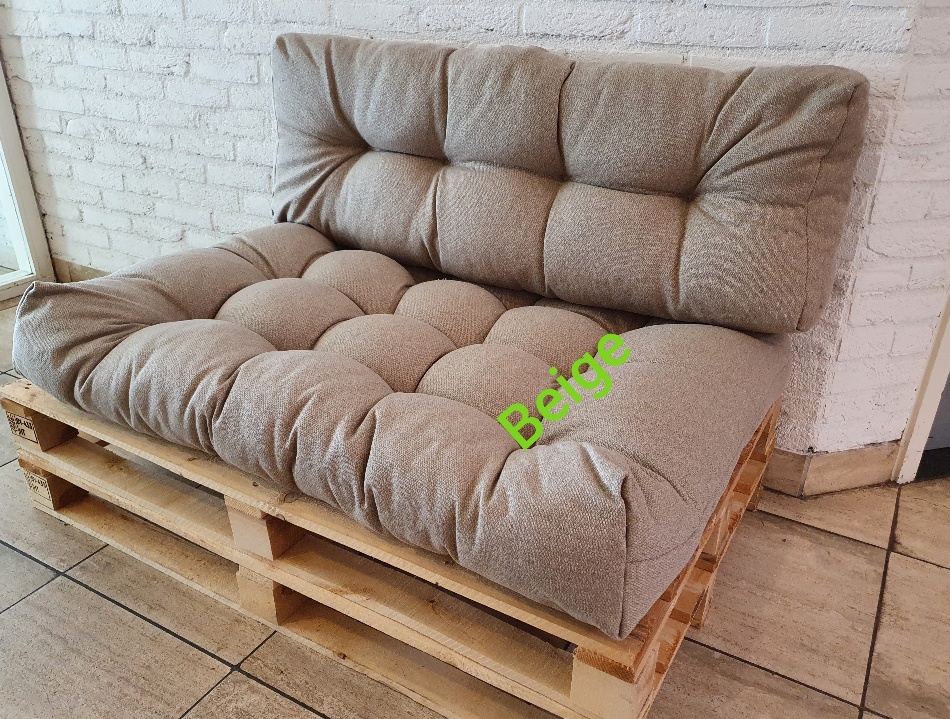 nicotine verzameling Kangoeroe Palletkussens set Beige 80x120cm en 40x120cm met knoop palletkussen