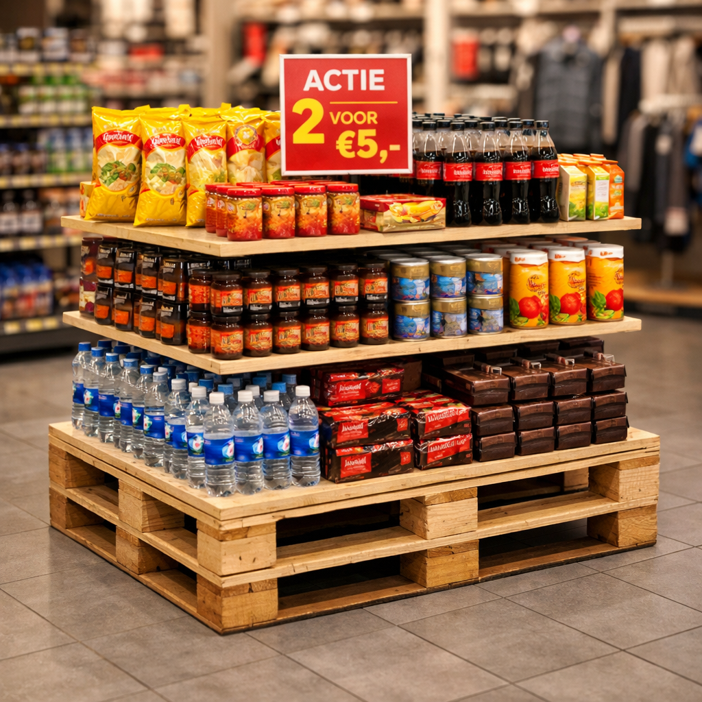 Display pallets in gebruik van Pallet Plaza.