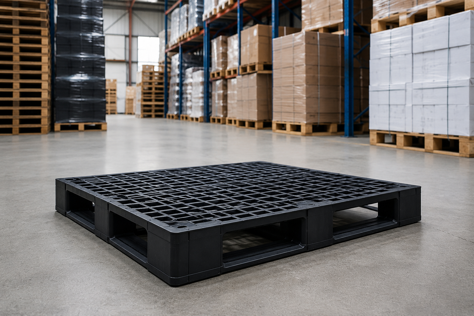Kunststofpallet van Pallet Plaza, geschikt voor verschillende toepassingen.